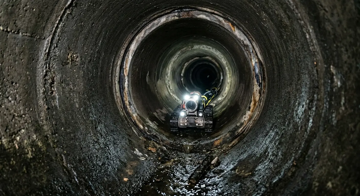 Robotic sewer camera inspecting pipe interior for Sewer Line Repair in Dryden
